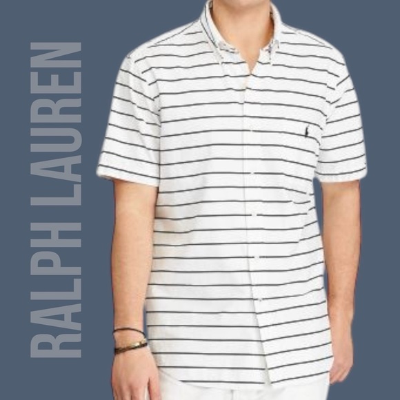 Ralph Lauren White and Black Striped Polo Shirt - Picture 1 of 12